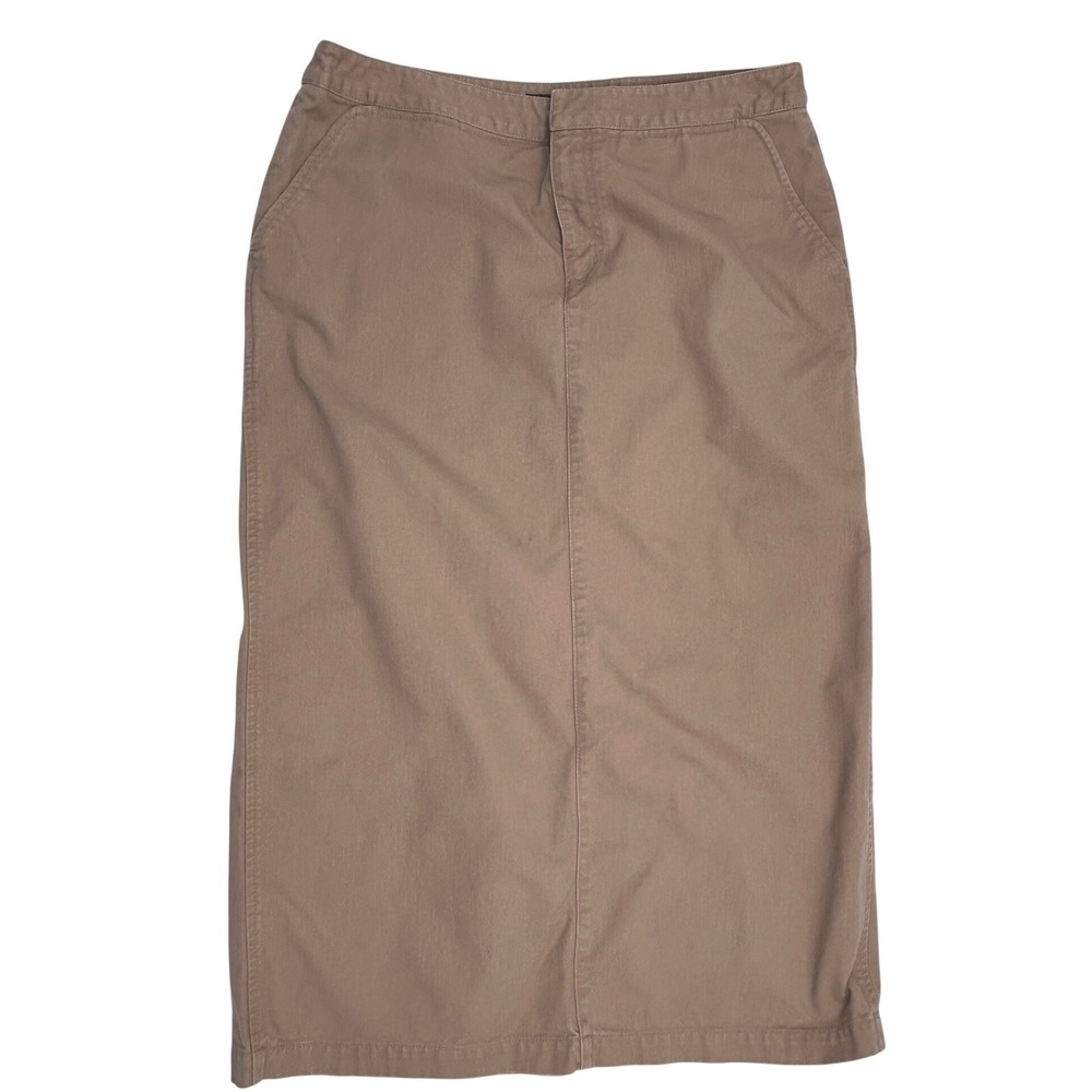 Vintage Eddie Bauer Womens 12 Khaki Cotton Maxi Skirt 90s Utility Y2K Minimalist - Picture 2 of 10
